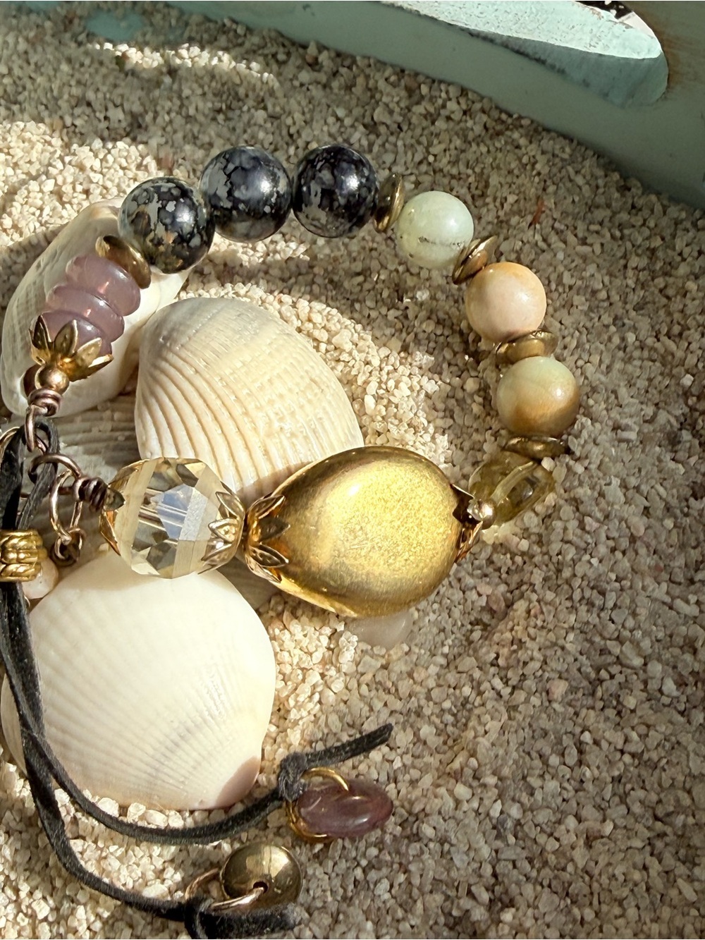 Exaggerated amazonite Gold and Pastel suede wrap Bracelet